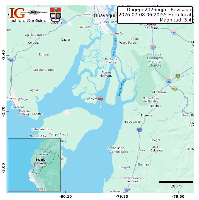 Sismo de 3,4 grados cerca de Naranjal en el Guayas