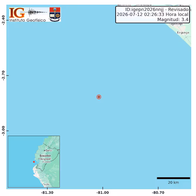 Sismo de 3.4 grados afecta costas de Ecuador
